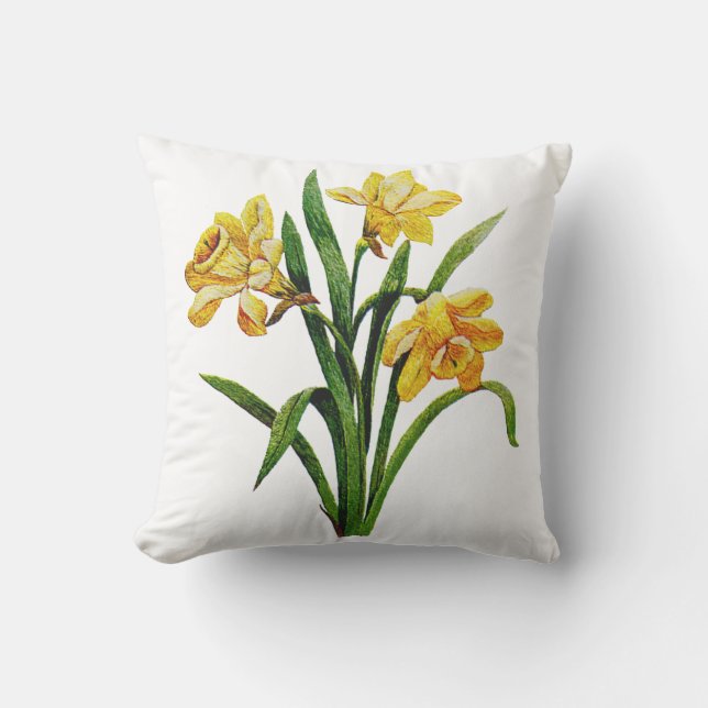 Daffodil Faux Crewel Embroidered Pillow (Front)