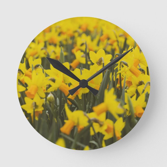 Daffodil Field Ceramic Tile Round Clock (Front)