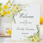 Daffodil Floral 18th Birthday Party Welcome Pedestal Sign<br><div class="desc">Welcome guests to your 18th birthday party with this elegant yellow daffodil welcome sign. Welcome is written in a large trending font. The remainder of the text is a classic combination of an upright and italic font. Very easy to customise. This tabletop sign is easy to use and can be...</div>