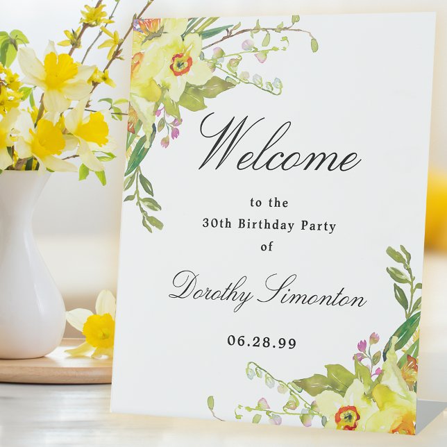 Daffodil Floral 30th Birthday Party Welcome Pedestal Sign (Creator Uploaded)