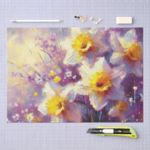Daffodil Floral Purple Yellow Decoupage Tissue Paper