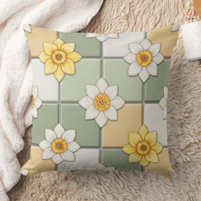 Daffodil Floral Tile Pattern Cushion (Blanket)