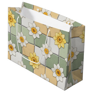 Daffodil Floral Tile Pattern Large Gift Bag