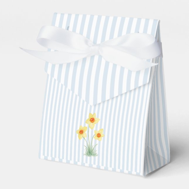 Daffodil Flower Blue Stripe Preppy Favour Box (Front Side)