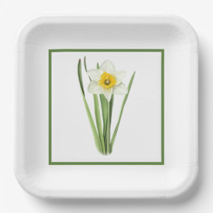 Daffodil Flower Bordered Botanical Art  Paper Plate