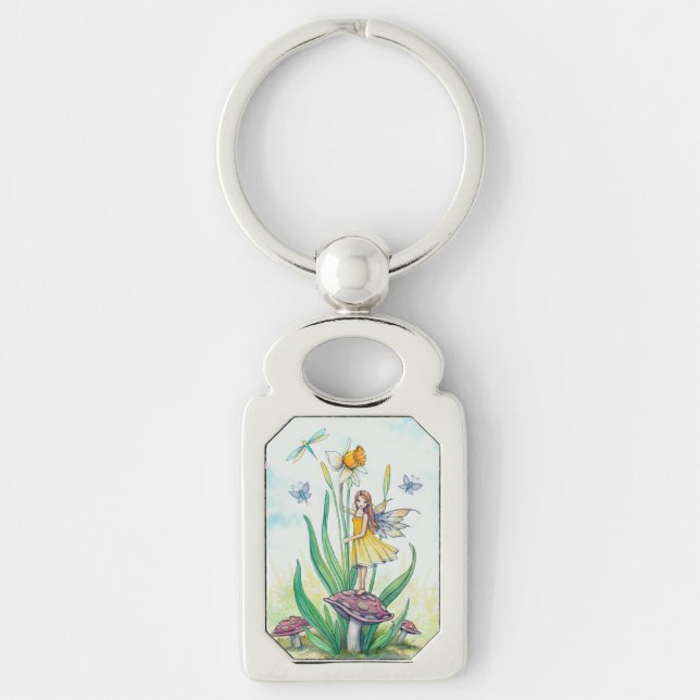 Daffodil Flower Fairy Fantasy Art Key Ring (Front)