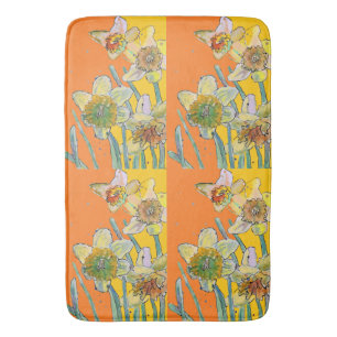 Daffodil Flower Floral Watercolor Orange Bath Mat