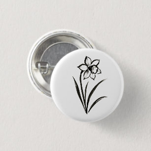 Daffodil Flower – Monochrome Botanical Art on 3 Cm Round Badge