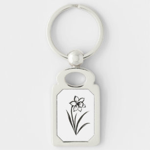 Daffodil Flower – Monochrome Botanical Art on Key Ring