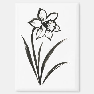 Daffodil Flower – Monochrome Botanical Art on Magnet