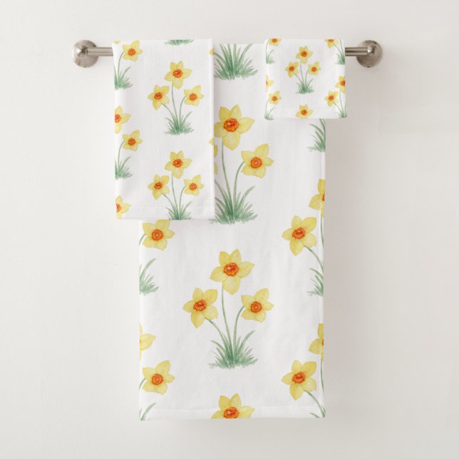 Daffodil Flower Painting Spring Pattern Bath Towel Set (Insitu)
