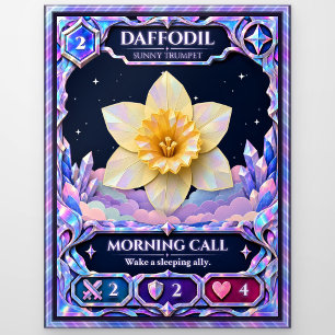 Daffodil Flower, Rainbow Foil Art Postcard