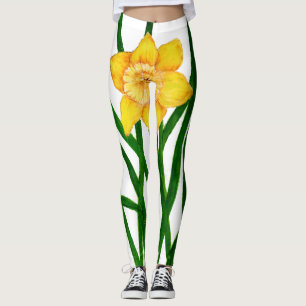 Daffodil Flower Watercolour Painting Artwork Print Leggings
