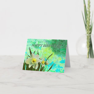 Daffodil flowers yellow white garden birthday card