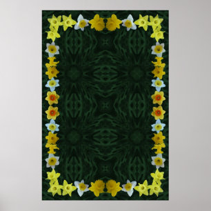 Daffodil Frame on Green Foliage Background Poster