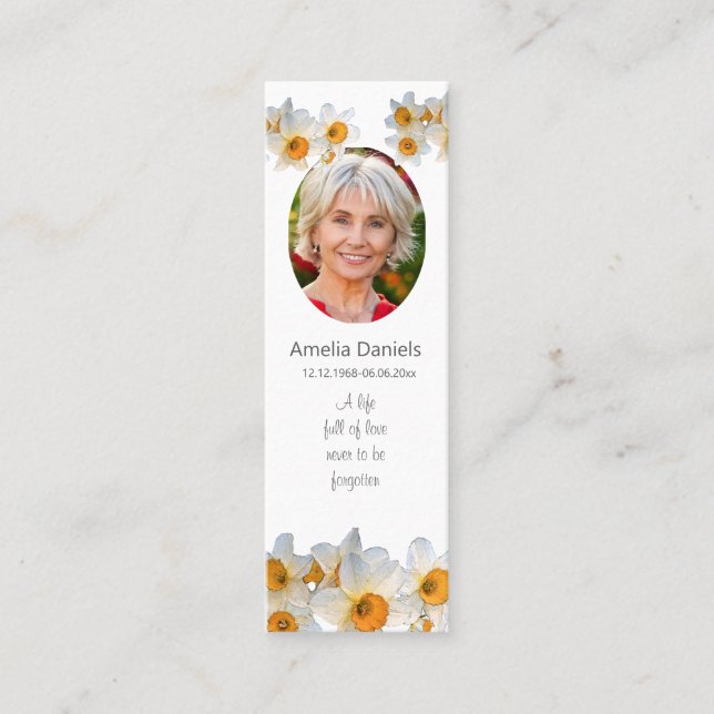 Daffodil Funeral Mini Bookmark Prayer Card (Front)