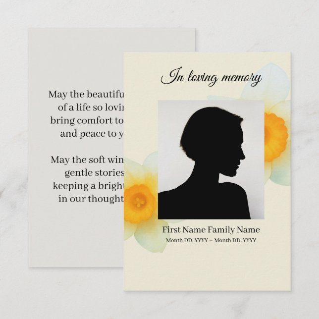 Daffodil funeral prayer card (Front/Back)
