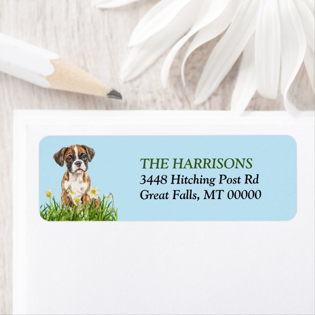 Daffodil Garden Boxer Dog Puppy Return Address Label (Insitu)
