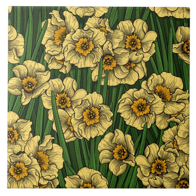 Daffodil garden ceramic tile (Front)
