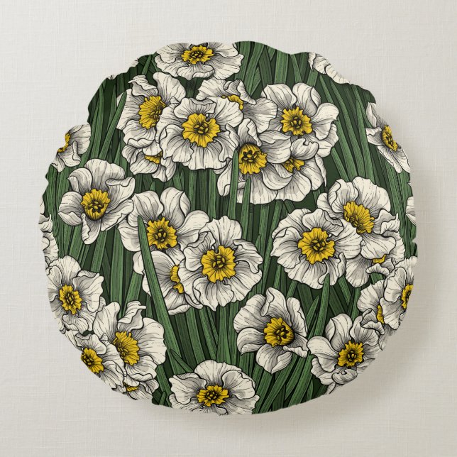 Daffodil garden round cushion (Front)