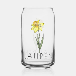 DAFFODIL March Birth Flower Custom Name Can Glass