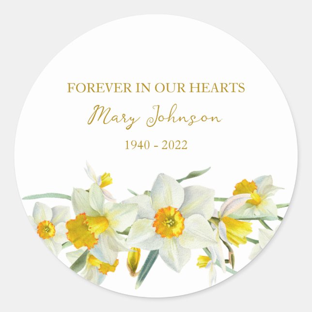 Daffodil Memorial Funeral Classic Round Sticker (Front)