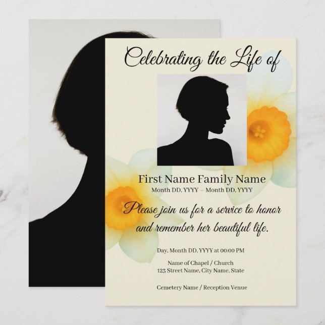 Daffodil memorial invitation (Front/Back)