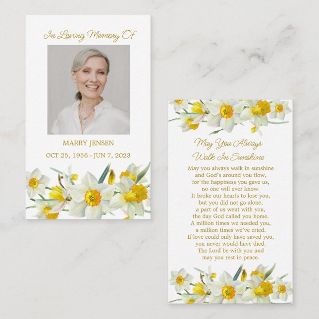 Daffodil Memorial Photo Funeral Prayer Card (Front/Back)