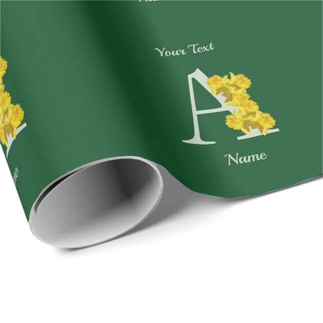 Daffodil Monogram Initial A Any Occasion Wrapping Paper (Roll Corner)