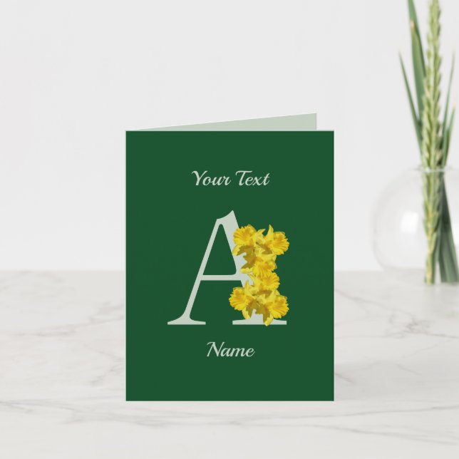 Daffodil Monogram Initial A Floral Personalised Card (Front)