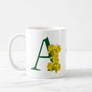 Daffodil Monogram Initial A Personalised Coffee Mug