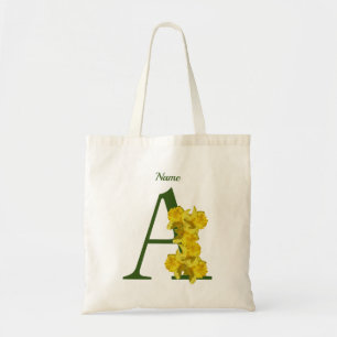 Daffodil Monogram Initial A Personalised Tote Bag