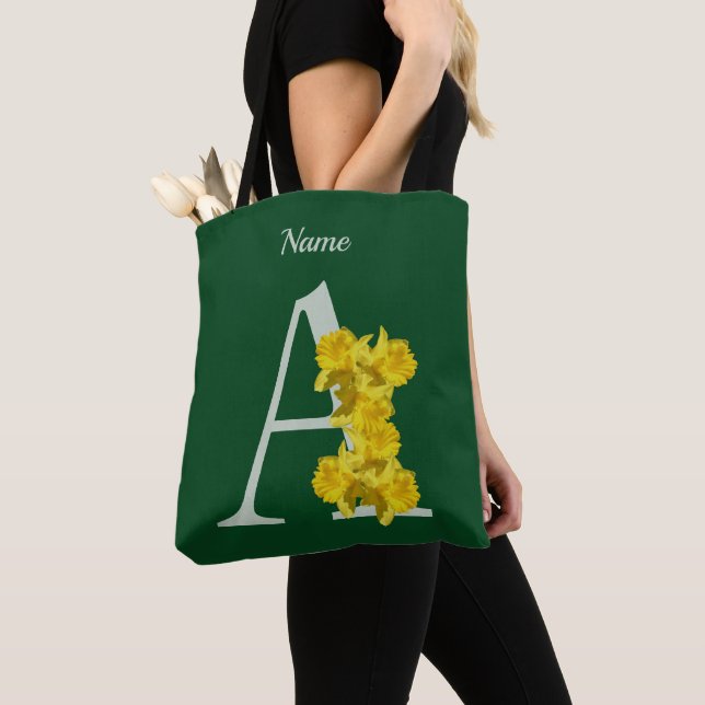 Daffodil Monogram Initial A Personalised Tote Bag (Close Up)