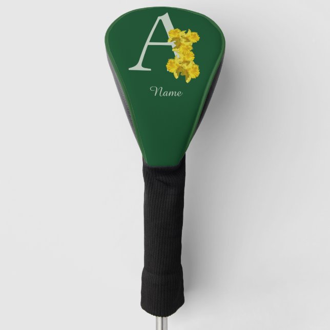 Daffodil Monogram Initial A Your Name Golf Head Cover (Front)