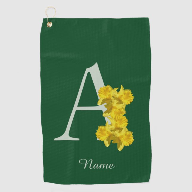Daffodil Monogram Initial A Your Name Golf Towel (Front)