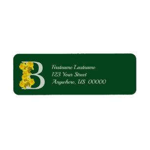 Daffodil Monogram Initial B Your Name Address  Return Address Label