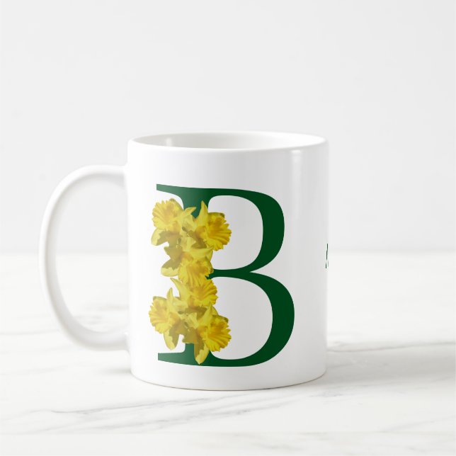 Daffodil Monogram Initial B Your Name Coffee Mug (Left)