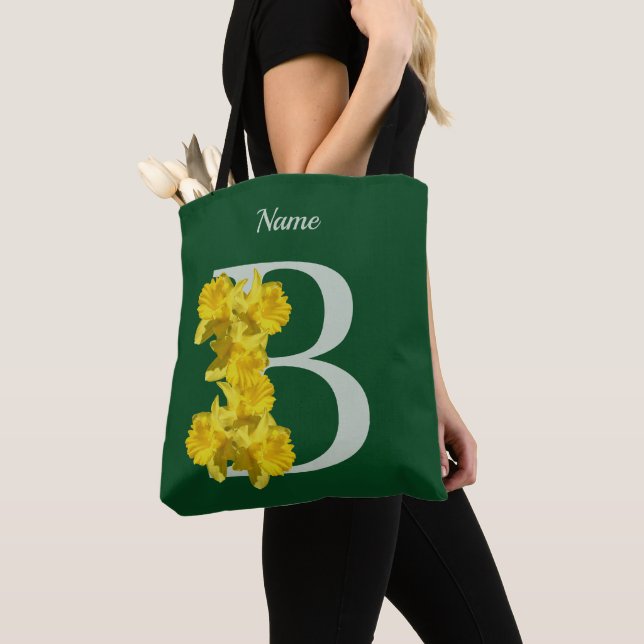 Daffodil Monogram Initial B Your Name Tote Bag (Close Up)
