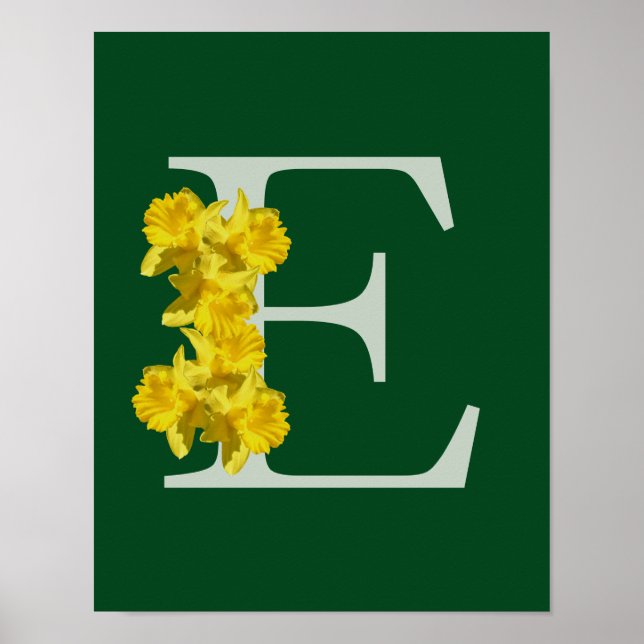 Daffodil Monogram Initial E Personalised Poster (Front)