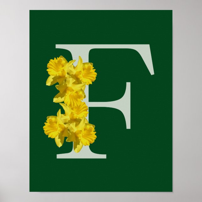 Daffodil Monogram Initial F Personalised Poster (Front)