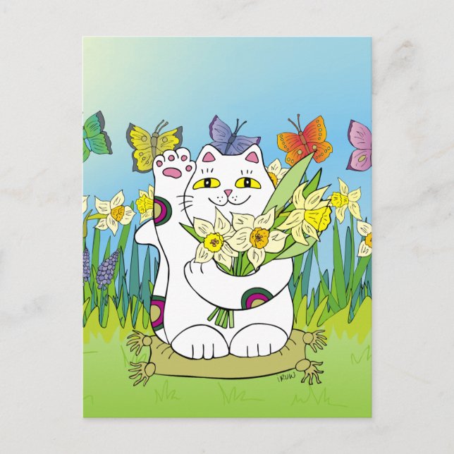Daffodil Neko Postcard (Front)