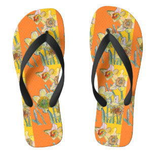Daffodil Orange Yellow Art Floral Pattern Thongs