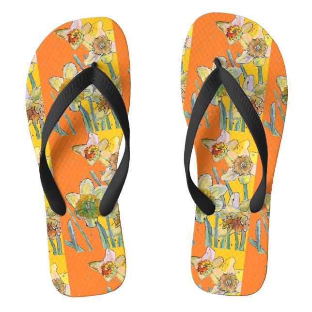 Daffodil Orange Yellow Art Floral Pattern Thongs (Footbed)