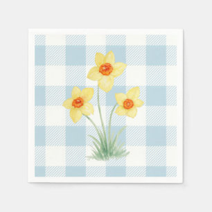Daffodil Painting Spring Blue Gingham Coastal Napkin
