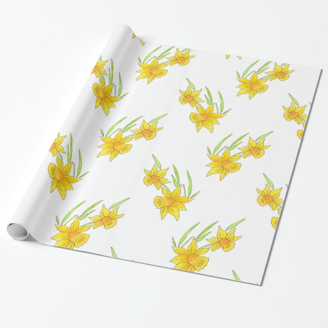 Daffodil Pan and Watercolor Pattern Wrapping Paper (Unrolled)