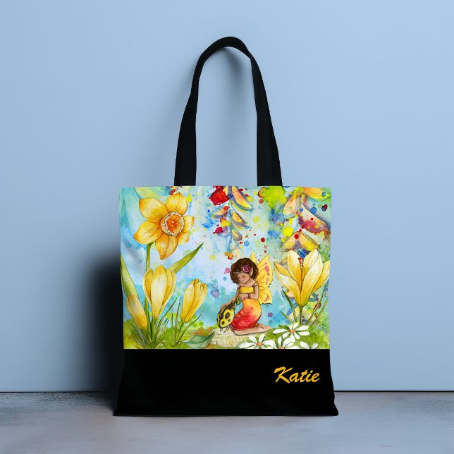 Daffodil Pixie Watercolour Personalised Tote Bag (Creator Uploaded)