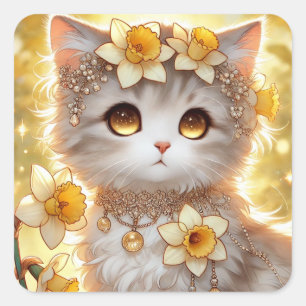 Daffodil Princess Cat Square Sticker
