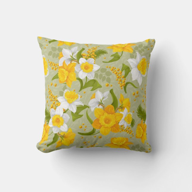 Daffodil Spring Chic Modern Floral Cushion (Front)