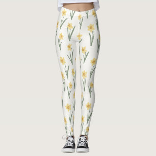 Daffodil Spring Floral in Soft Yellow and Green 1 Leggings