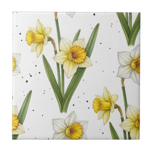 Daffodil Spring Floral in Soft Yellow and Green 2 Ceramic Tile